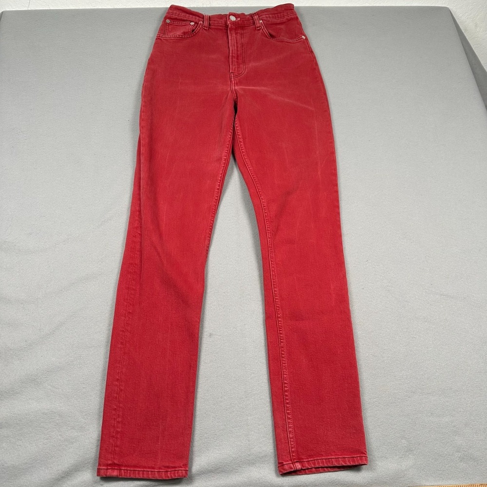 Helmut Lang Jeans Womens 29 Mens 30 Straight High Rise Denim Red Italy Stretch